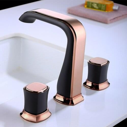 Bathroom Basin Faucets Brass Widespread Sink Mixer Tap Copper Hot & Cold Lavatory Crane 3 Hole White Gold/Black/Chrome/Rose Gold