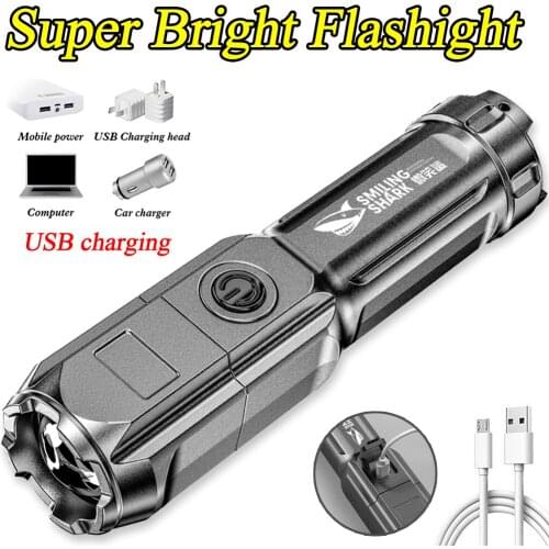 Super Bright ABS Strong Light Focusing Led Flashlight Outdoor Portable Home Built-in Battery Rechargeable Multi-function Torch