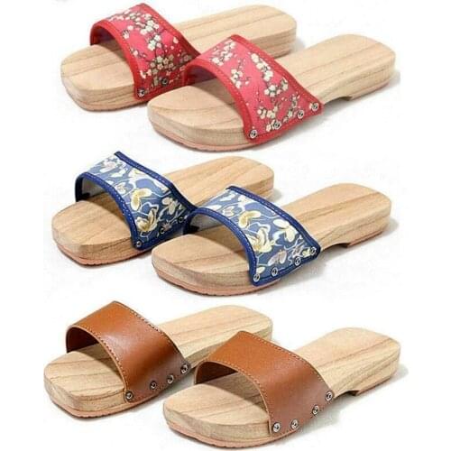 Womens Clogs Japanese Wooden Floral Slippers Flat Shoes Cosplay Creepers Japanese Harajuku Clogs Mixed Colors New 2021