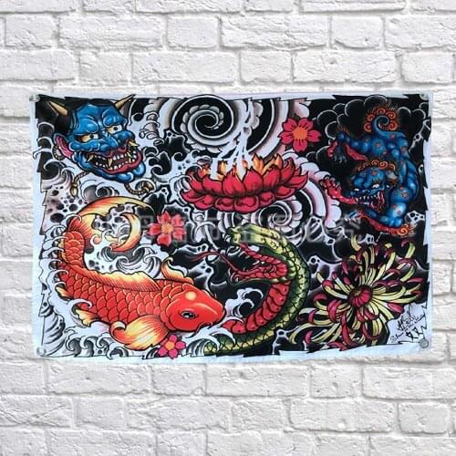 HANNYA carp Japanese ukiyo-e Tattoos Banners Hanging Flag Wall Sticker Cafe Restaurant locomotive club Live background decor