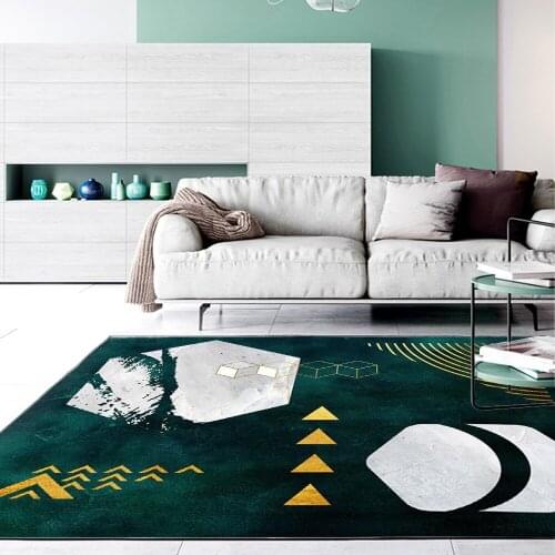 Dark Green Geometric Decoration Carpets For Living Room Fashion Modern Style Bedroom Area Rug Non-Slip Home Bedside Floor Mats
