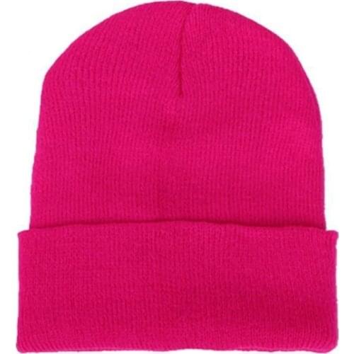 70% Hot Sell Men Women Solid Color Warm Woolen Knitted Cap Fluorescent Cuffed Beanie Hat