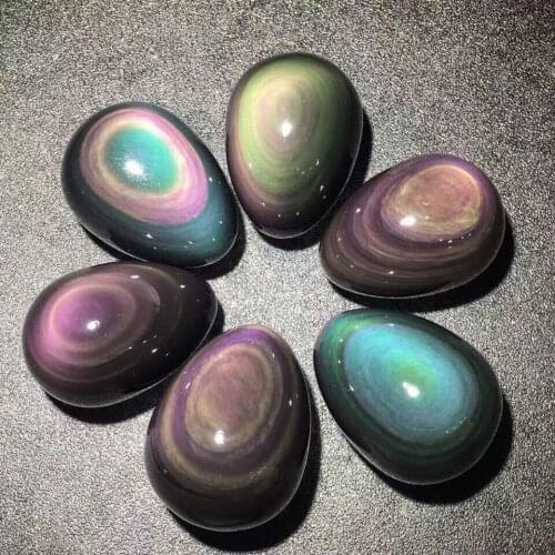High Quality Natural Rainbow Hand Carved Obsidian Yoni Egg Mineral Reiki Healing Gemstone