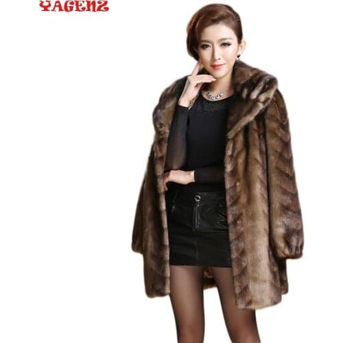 New 2019 Europe style womens outerwear plus size clothing Imitation mink fur top long design marten overcoat leather fur coat