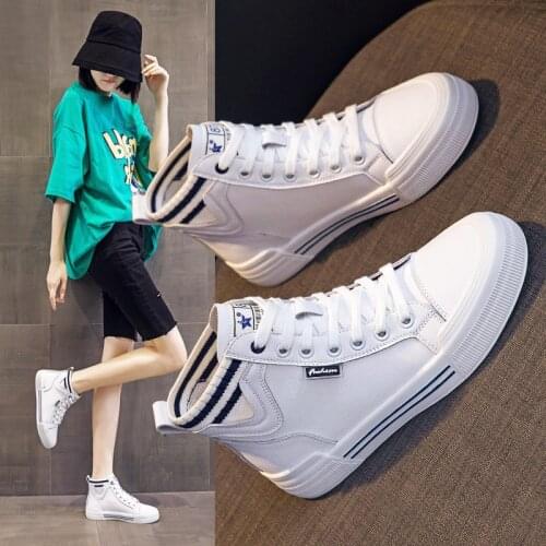 Womens High-Top Shoes Autumn New All-Match Leather Shoes Womens Sports and Leisure Ins Trendy Womens Shoes