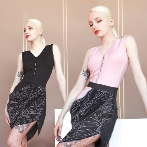 WomenS Sleeveless Latin Dance One-Piece Blouse New Halter Milk Silk Tops Practice Clothes Latin Ballroom Dance Costumes DN9133