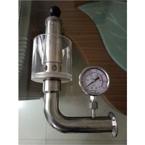 1.5" Tri Clamp 0.2-2.2 Bar SUS304 Stainless Sanitary Adjustable Pressure Relief Safety Valve With 0.4Mpa Pressure Gauge