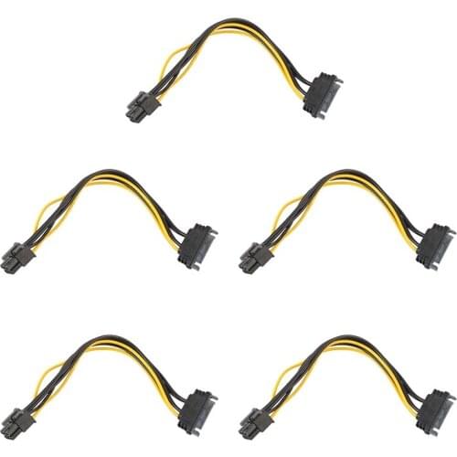 5PCS 20CM SATA to 6Pin Image Card Power Cable SATA 15Pin to 6Pin PCIe PCI-E PCI Express Adapter Power Supply Cable