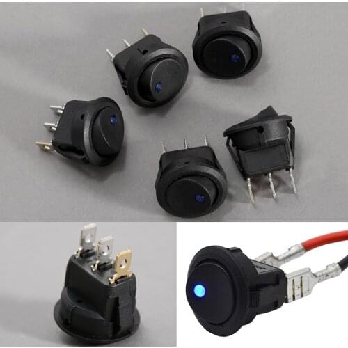 5Pcs DC12V Blue LED Round Switch Dot Light Car Switch Auto Boat Round Rocker 3Pin ON OFF Toggle SPST Switch 16A