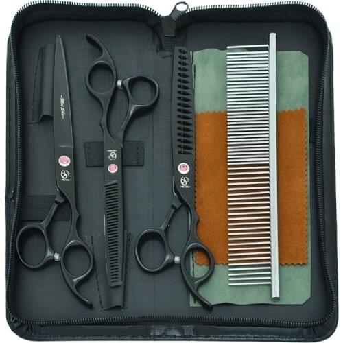 7.0" Dog Grooming Scissors Stainless Steel Pet Cutting Shears Thinning Tijeras Puppy Trimmer Tools Animals Curved Scissor B0034A