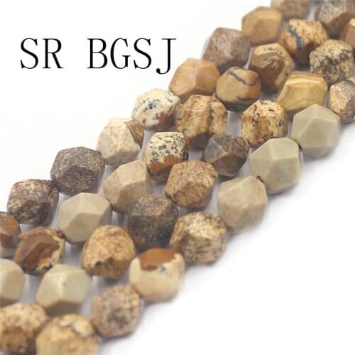 Free Shipping 8mm Faceted Round Polygonal Picture Jaspers Natural Stone Loose Beads Strand 15"