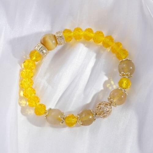 Lucky Yellow Natural Crystal Rutilated Quartz Beaded Strand Bracelets for Women Girls Adjustable Charms Fashion Jewelry YBR315