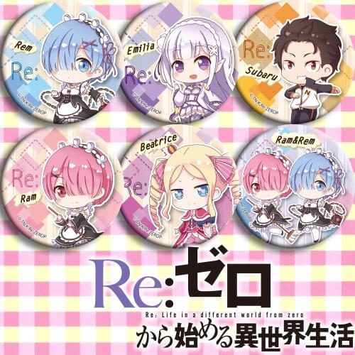 Brdwn Re Life In a Different World From Zero Ram Rem Subaru Natsuki Emilia Beatrice Cosplay Badge #ABD