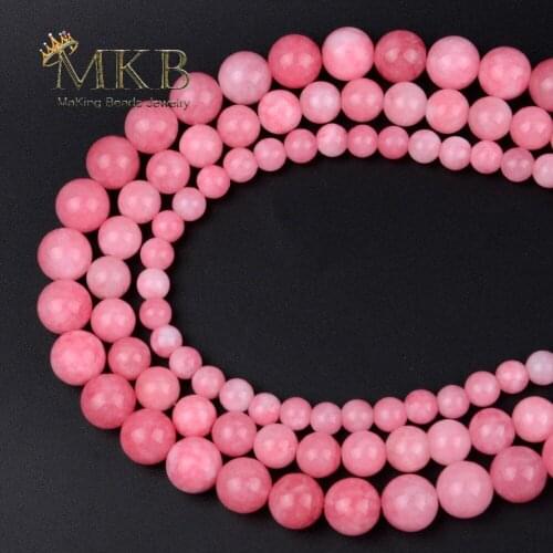 4mm 6mm 8mm 10mm Pink Jades Stone Round Beads For Jewelry Making Bracelet Necklace Accessories Findings 15inches Wholesale