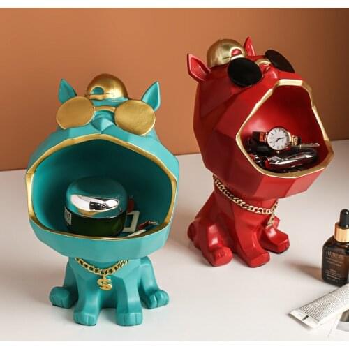 Home Bedroom Lucky Dog Storage Decor Resin Figurines for Interior Living Room Office Desk Creative Luxury
