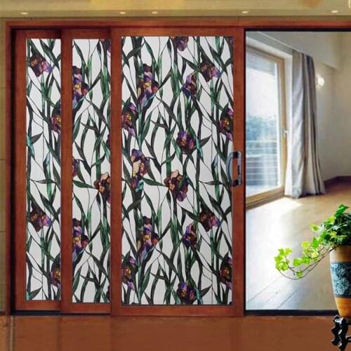 Purple flower window film Stained Glass sticker Static Cling Self-adhesive home foil decorative films 40/45/50/60/70/80*100cm
