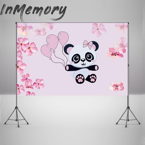Panda Animal Children 1st Birthday Party Backdrop Pink Flower Baby Shower Girl Photography Background For Photo Studio Photocall