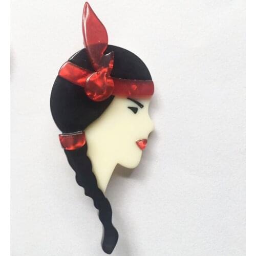 Indian girl Brooches Pin Resin Acrylic Brooches Pins Fashion Dress Accessory Jewelry