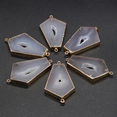 Fine Natural Stone Pendant Polygon shape Double hole connector for Charm Jewelry Making DIY Necklaces Accessories
