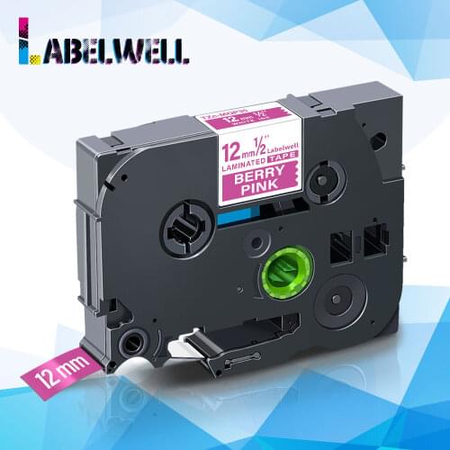 Labelwell 12mm TZe-MQP35 TZe MQP35 Laminated Label Tape TZeMQP35 White on Berry Pink for Brother P-Touch PT-D210 1000 printer