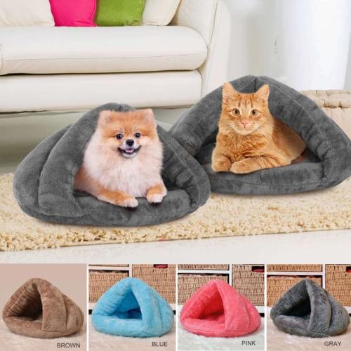 Pet Dog Cat Cave Igloo Bed Basket House Kitten Soft Cozy Indoor Cushion Kennel Pet Beds Mats