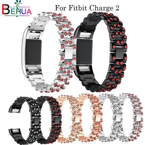 Fashion Metal Watchbands for Fitbit Charge 2 smart watch Replacement with Diamonds Adjustable Wristband strap For Fitbit Charge2