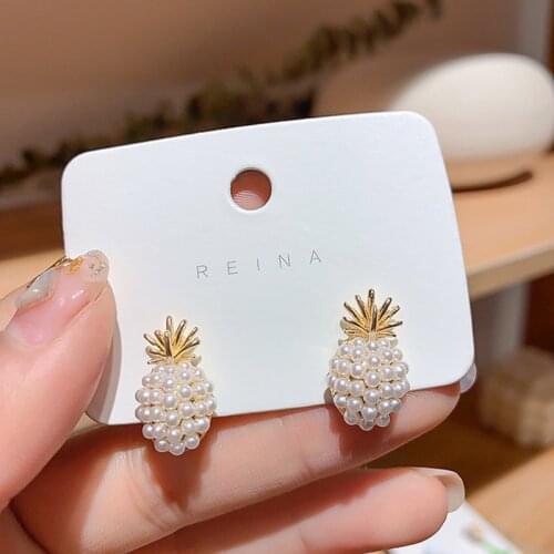 Yaologe Korean Fashion New Fruit Pineapple Pearl Earrings Cute Plant Mini Stud Earrings For Female Gift Party Wedding Jewellery