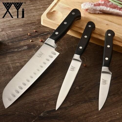 XYj Japanese Chef Knives Set 8'' Kitchen Cooking 7'' Santoku 3.5'' Paring Knife Plastic Handle Full Tang Sushi Sashimi Accessory