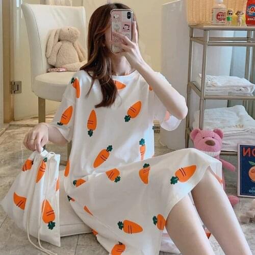 Norns Multi-style Nightdress Female Summer Korean Knitted Cotton Home Service Sweet Cartoon Pajamas Loose Large Size