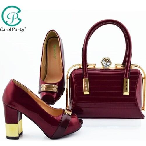 New Arrival African Wedding Italian design Shoe and Bag Sets Fashion 2020 Women Shoes Party Shoes High Heel Pumps in Wine Color