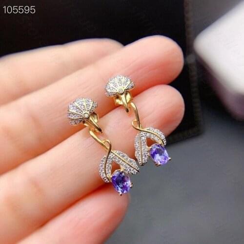 New Natural Tanzanite Earrings 925 Silver Two-color Electroplating Process Gem Size 3x4mm