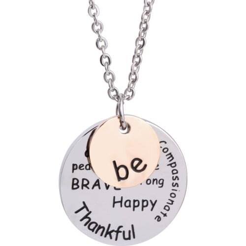 New style Choker Pendant Necklaces Be Happy Necklace Coin Engraved Brave Thankful Words Necklace Jewelry Gifts