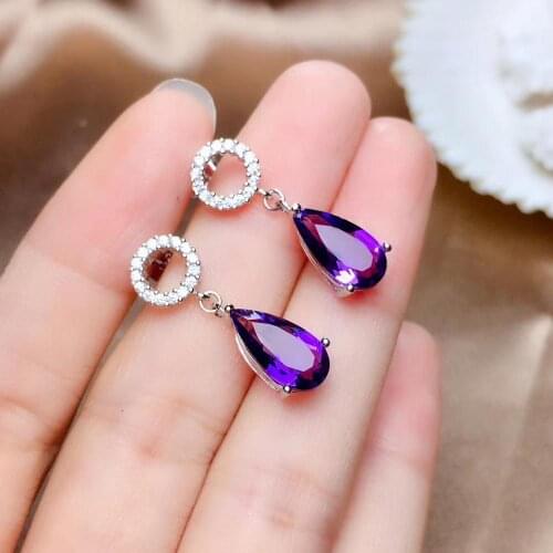 Charming new yellow citrine or purple amethyst stud earrings silver earrings birthday party gift natural gem decoration earring