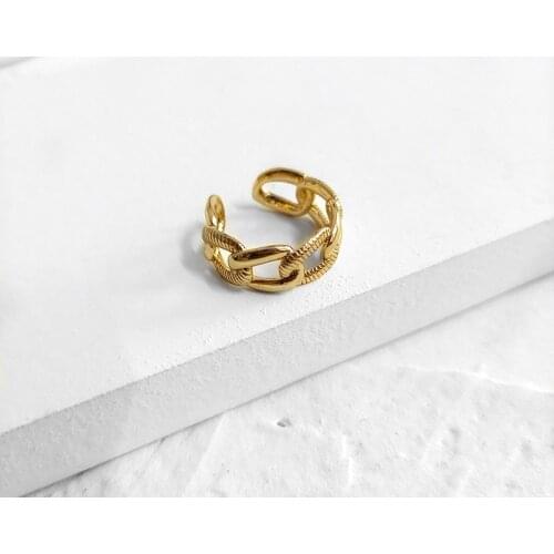 Simple Linked Chain Charm Rings for Women Mujer Gold Color Brass Hollow Chain Irregular Geometrical Adjustable Open Ring Gifts