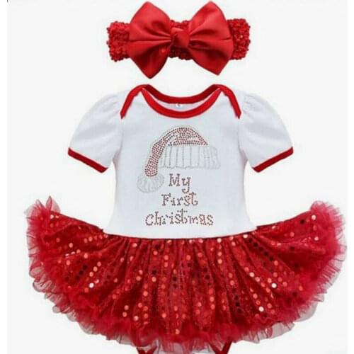 PUDCOCO 2PCS Baby Girl 1st Christmas Outfit Party Romper Bodysuit Cake Smash Tutu Dress