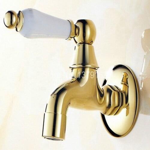 Luxury Gold Color Brass Ceramic Handle Laundry Bathroom Wall Mounted Mop Water Tap Garden Faucet aav128