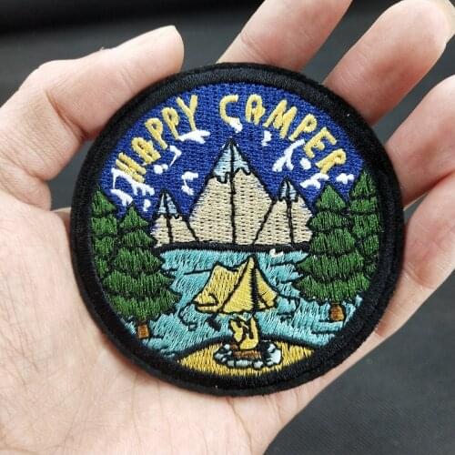 Happy Camper Outdoor Camping Hiking Travelling Back To Nature Life Embroidered Iron on Slogan Patch for Clothing Bag