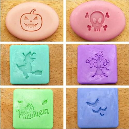 Halloween Series Soap Stamp Witch Bat Pumpkin Skeleton Tree "Happy Halloween" Styles DIY Handmade Soap Making Seal With Handle