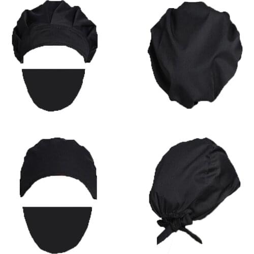 Black Scrub Hats Sets Cotton Sweatband Bouffant Caps Washable Bandage Adjustable Hats Anti-dust Reuseable Men Wormen Workwear