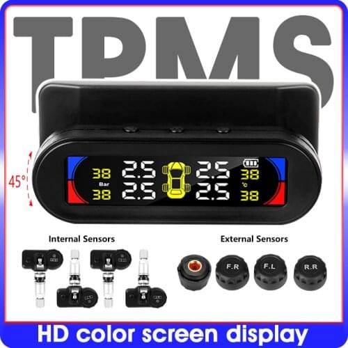 TPMS color large screen wireless tire pressure temperature alarm monitoring system solar charging IP67 waterproof tpms sensors