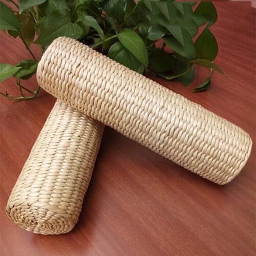 Handmade Straw Woven Pillow Column Neck Pillow For Home Natural Cattail Woven Cervical Pillow Health Sleep Orthopedic Pillow