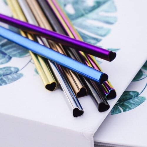 1Pc Stainless Steel Drinking Straws Heart-shaped Reusable Bubble Tea Straws Party Pearl Milkshake Cocktail Straw