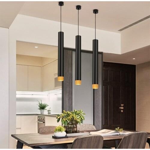 Led Pendant Hanging Lamp Long Tube Hollow Golden Pendant Kitchen Light Aluminum 5W Dimmable Ceiling Spot Lighting For DiningRoom