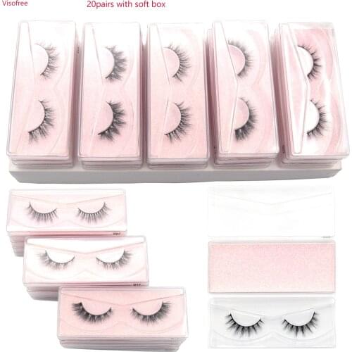 Visofree 20 Pairs 3D Mink Eyelashes Handmade Natural Fluffy Mink Lashes Black Cotton Lashes Reusable Make Up Lash Cruelty Free