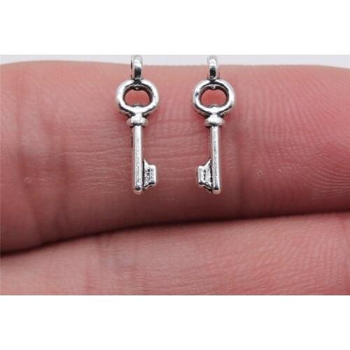 WYSIWYG 50pcs Antique Silver Color 5x14mm Key Charms Pendant For Jewelry Making Diy Jewelry Findings