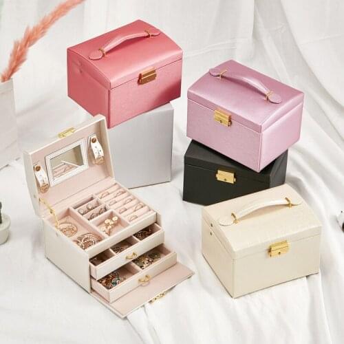 Jewelry Storage Leather Small Arch with Lock Large Capacity Jewelry Storage Box Multi-layer Jewelry Box Drawer Organizer