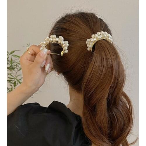 Korean Elegant Pearl Hair Clip Ponytail Hairgrip for Women Girls Chic Barrettes Claw Crab Hairpins Fashion Hair Accessories Gift