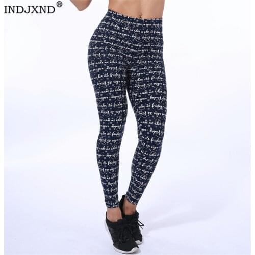 INDJXND New Fashion Letter Print Leggings Women Fitness High Waist Elastic Workout Leggings For Gym Sport Running Casual Clothes