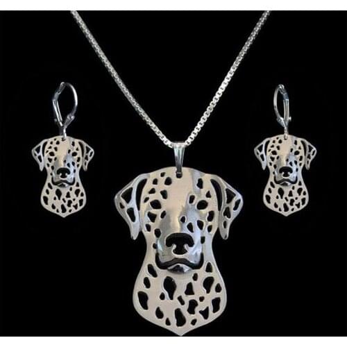 Lovers Full Dots Dog Jewelry Set Women Metal Dalmatian Dog Necklace And Earrings