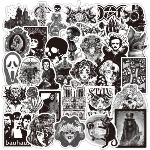 10/50/100Pcs Black and White Gothic style girl and skull Stickers Graffiti Sticker for Laptop Luggage Car Styling Guitar